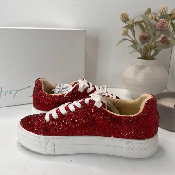 Betsey Johnson Sb-Sidny Rhinestone/Jeweled Sneakers Red Women 8M Tried On - Picture 7 of 10